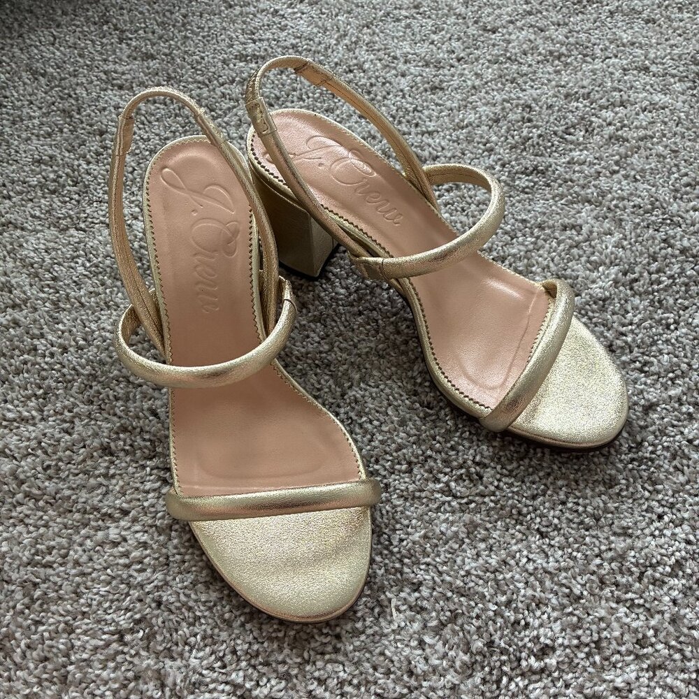 J. Crew Gold Lucie Strappy Slingback Block Heels